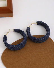 Vintage Distressed Blue Denim Circle Earrings