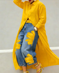 Fashion Elegant Button Lapel Irregular Long Shirt Dress