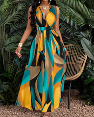 Sleeveless Waist-Cinched Vacation-Flowy Maxi Dress