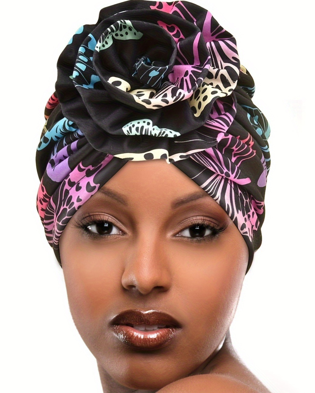Stretch Women's Big Flower Crush Stretch Turban Hat Muslim Turban Hair Hat