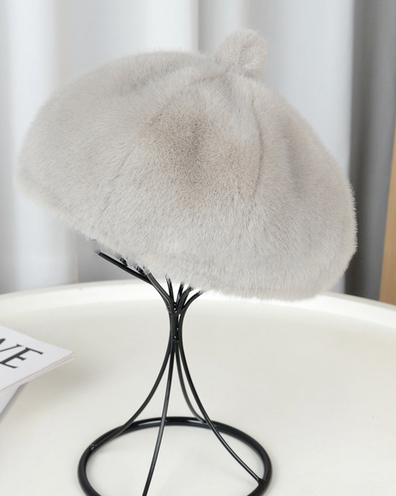 Pumpkin Beret Casual Faux Fur Straw Hat