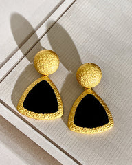 Geometric Color-Block Minimalist Black & Gold Jewelry Set (Necklace + Earrings + Bracelet)