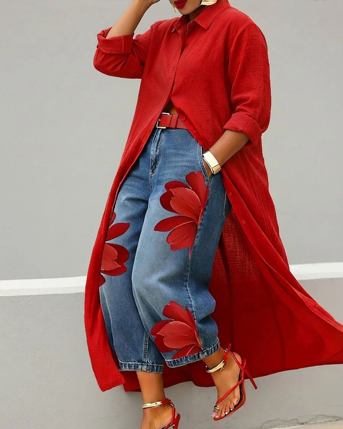 Fashion Elegant Button Lapel Irregular Long Shirt Dress