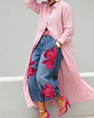Fashion Elegant Button Lapel Irregular Long Shirt Dress