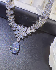 Crystal & Moissanite Pendant Necklace + Earrings Jewelry Set