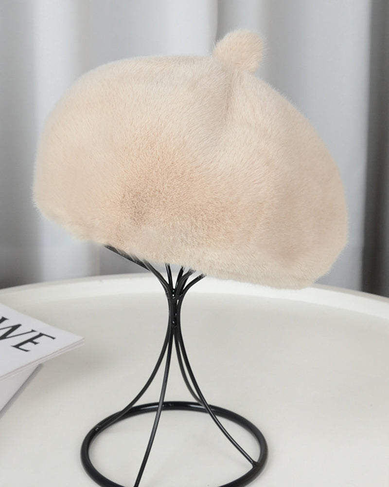 Pumpkin Beret Casual Faux Fur Straw Hat