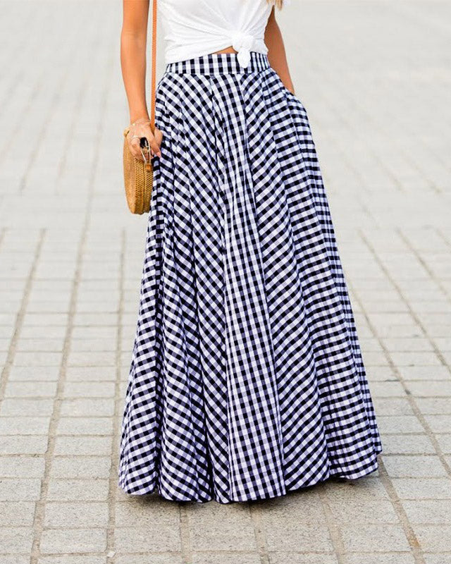 Classic Plaid High-waisted Flared Skirt