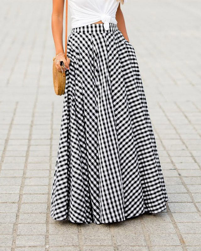Classic Plaid High-waisted Flared Skirt