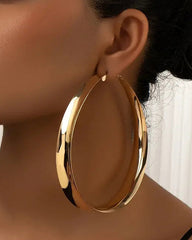 Golden Circle Shape Plain Ring Flat Earrings Vintage Personality Exaggerated Simple Design Earrings