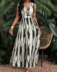 Sleeveless Waist-Cinched Vacation-Flowy Maxi Dress