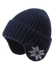 Fleece-lined Thermal Knit Earflap Hat with Snowflake Pattern