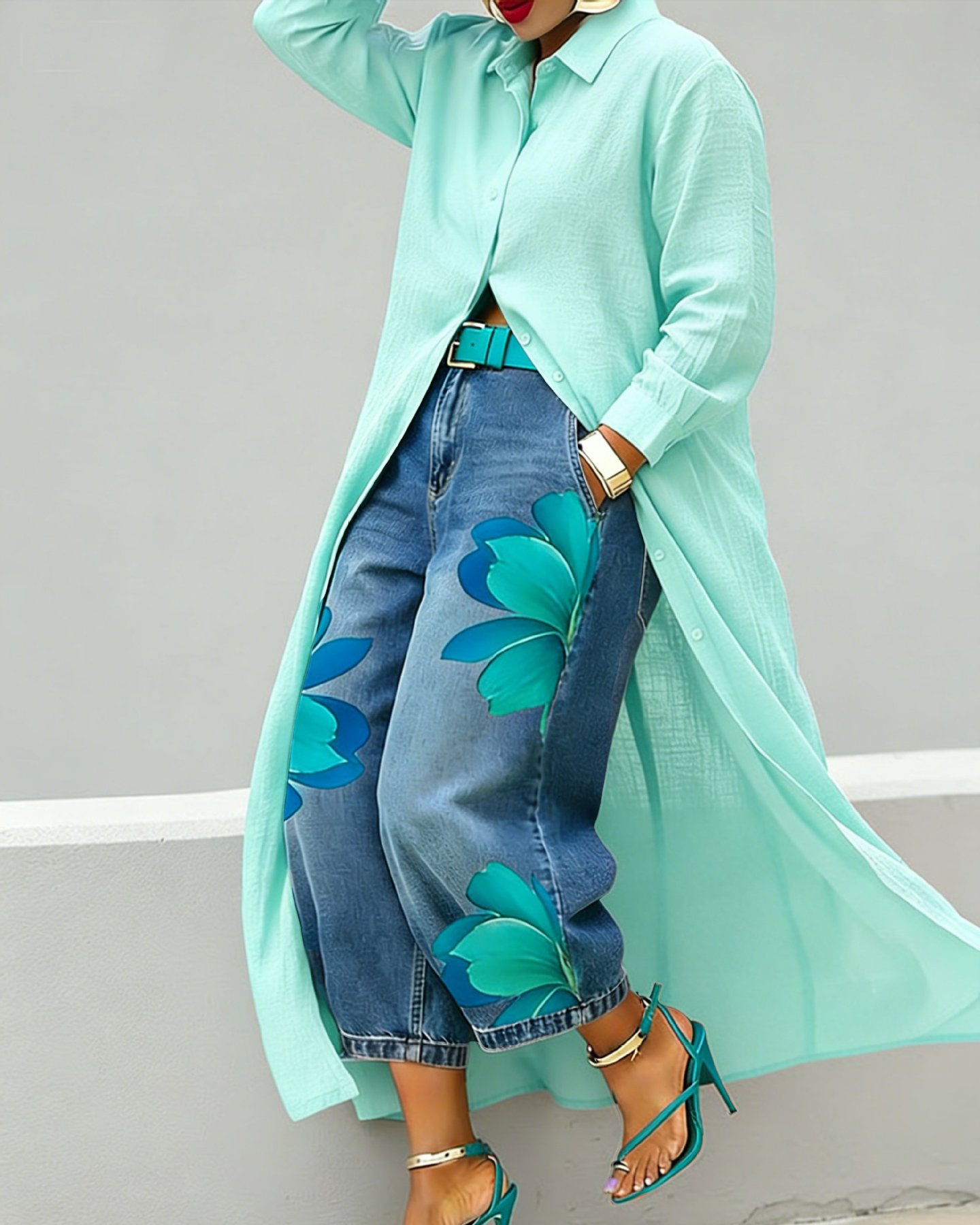 Fashion Elegant Button Lapel Irregular Long Shirt Dress