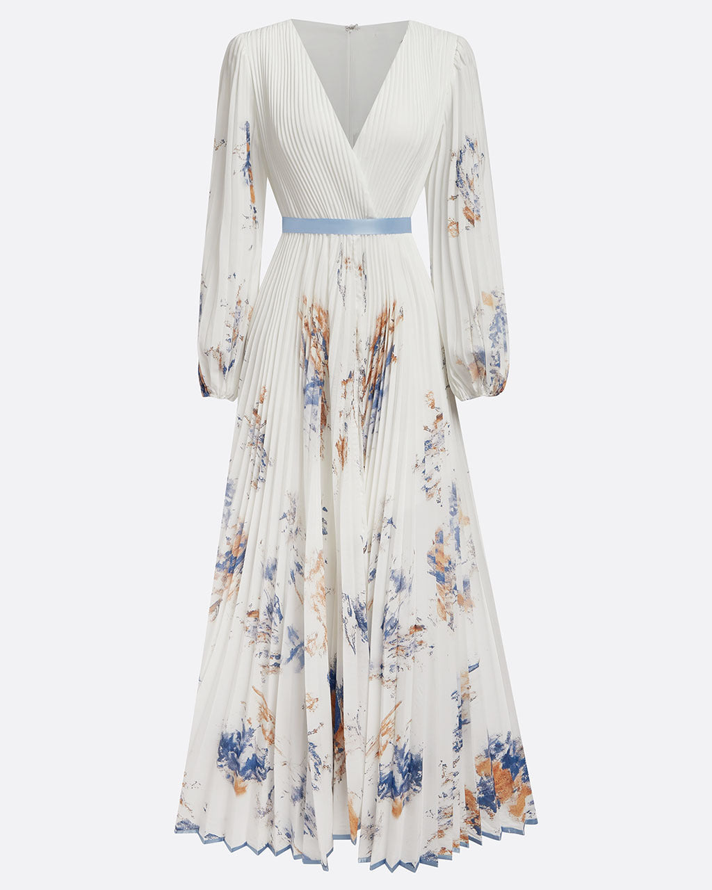 V-neck Lantern Sleeve High-waisted Pleated Dress