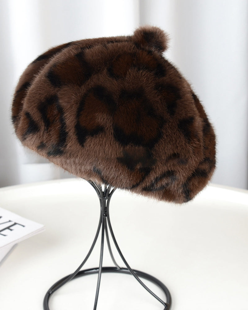 Pumpkin Beret Casual Faux Fur Straw Hat