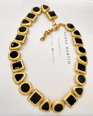 Geometric Color-Block Minimalist Black & Gold Jewelry Set (Necklace + Earrings + Bracelet)