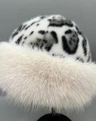 Women's Leopard Print Knitted Mongolian Hat, Thick Warm Hat