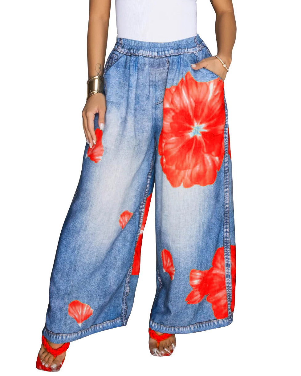 Summer Graffiti Print Casual Wide Leg Pants