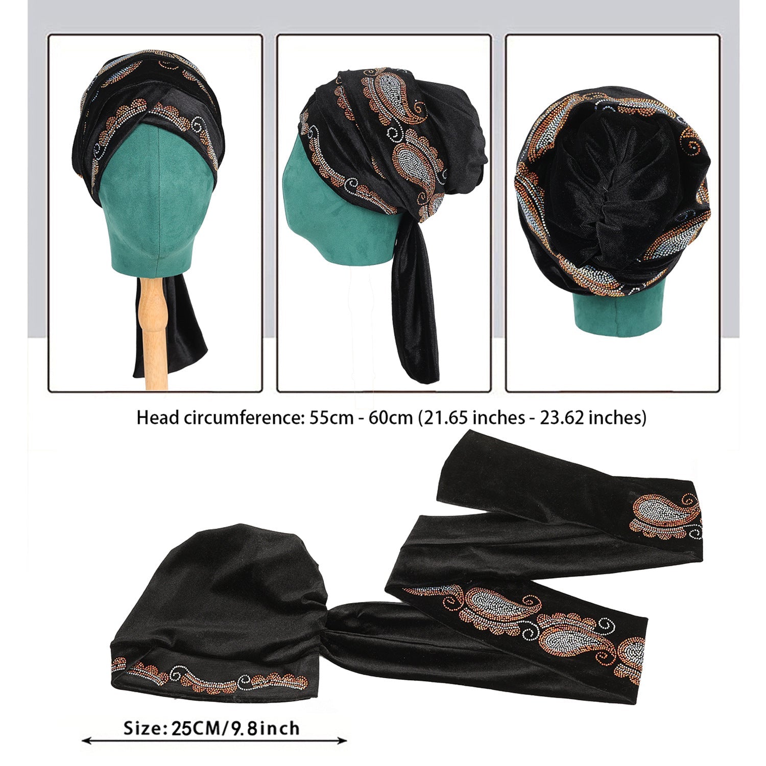 Rhinestone Velvet Cross Front Turban Hat