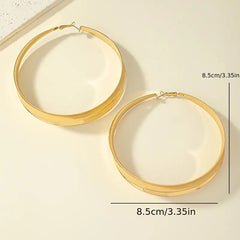 Golden Circle Shape Plain Ring Flat Earrings Vintage Personality Exaggerated Simple Design Earrings