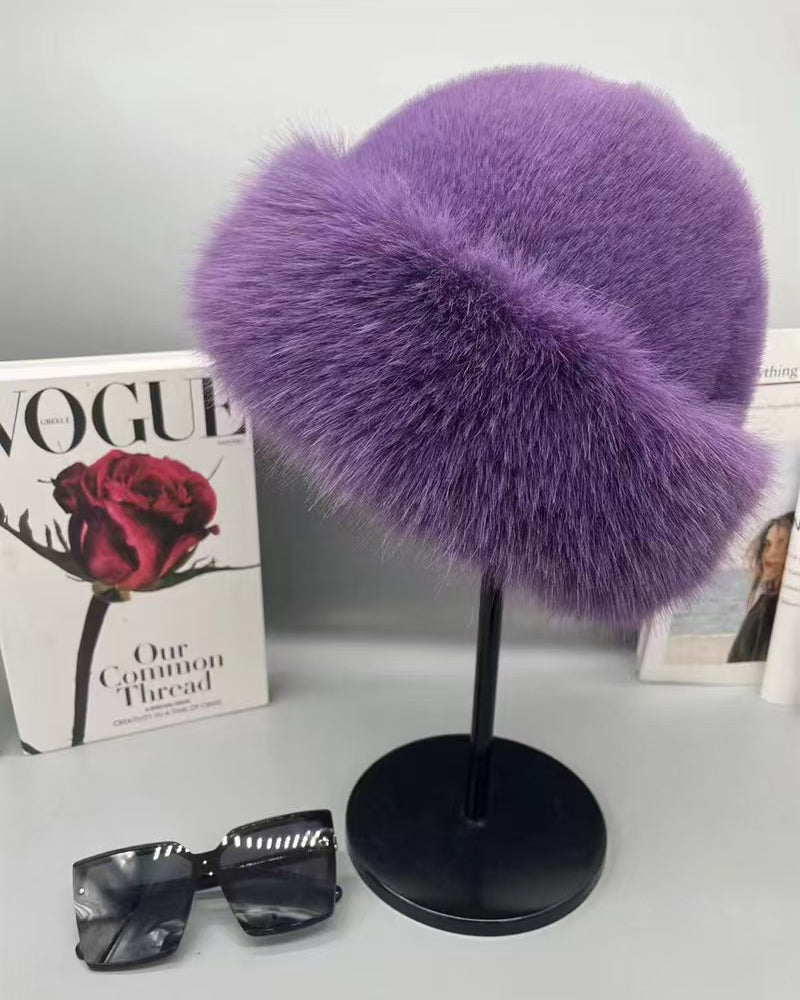 Oversized Fluffy Faux Fur Pompom Hat Warm And Luxurious For Winter