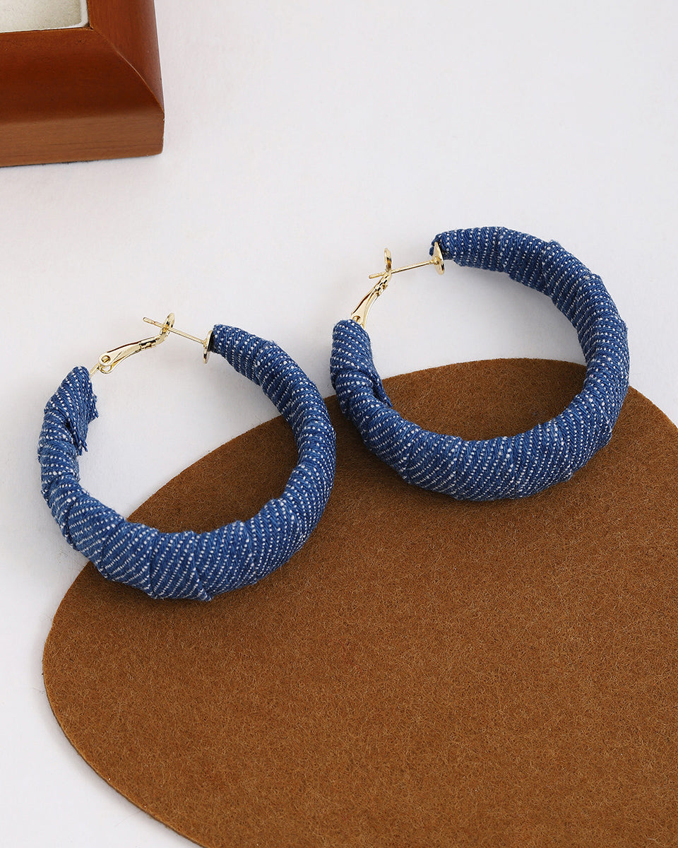 Vintage Distressed Blue Denim Circle Earrings