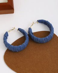Vintage Distressed Blue Denim Circle Earrings