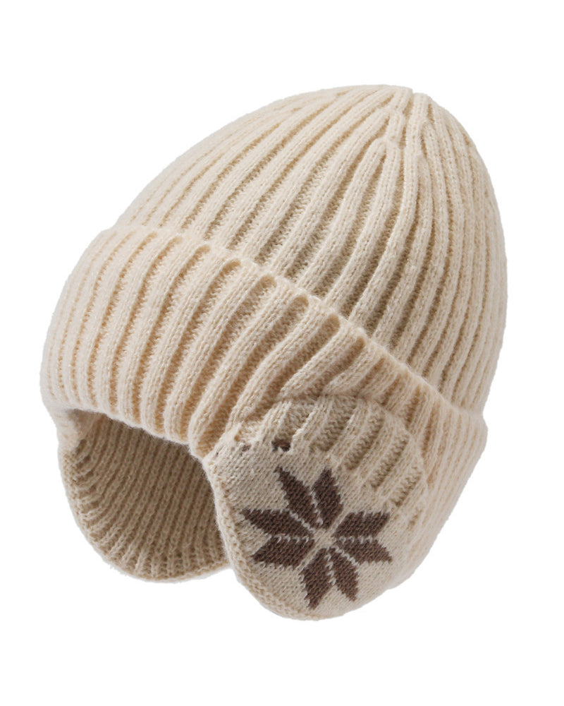 Fleece-lined Thermal Knit Earflap Hat with Snowflake Pattern