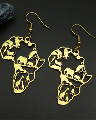 African Map & Animal Stainless Steel Earrings and Necklace