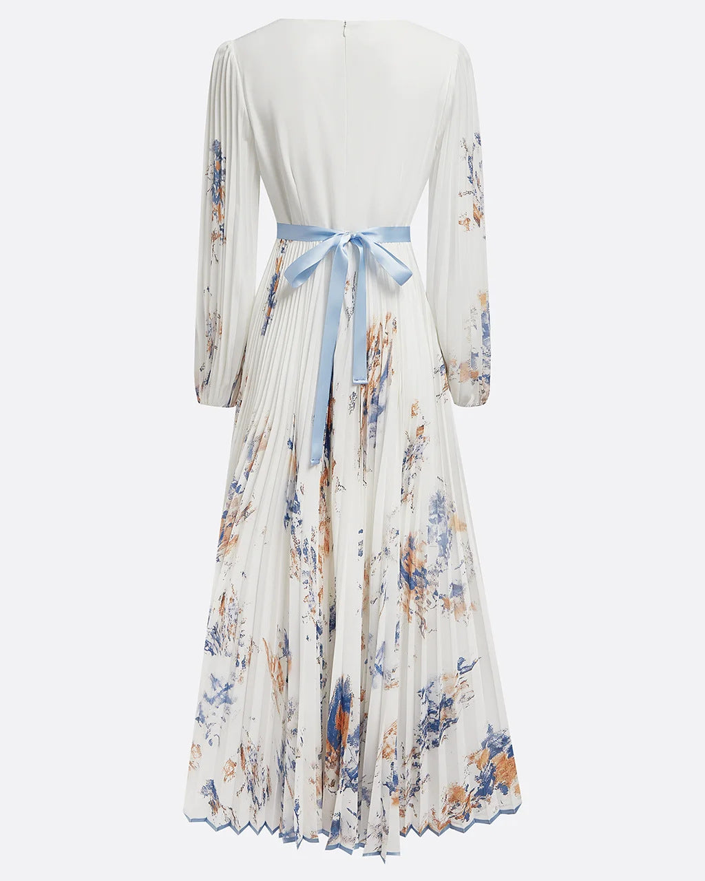 V-neck Lantern Sleeve High-waisted Pleated Dress