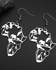 African Map & Animal Stainless Steel Earrings and Necklace