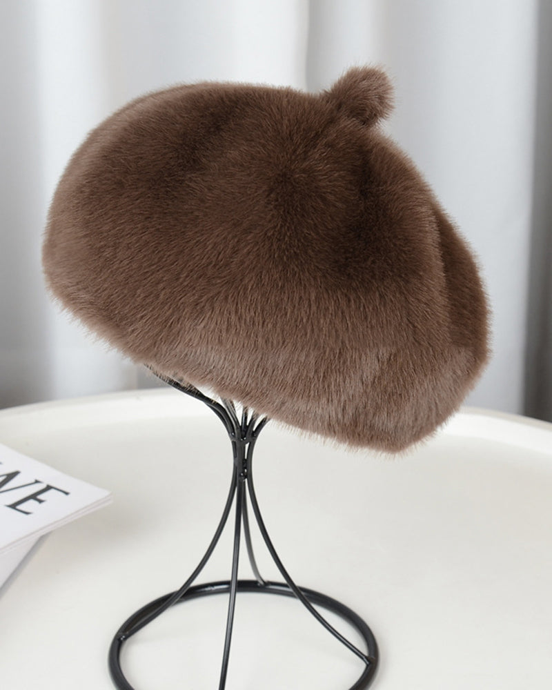 Pumpkin Beret Casual Faux Fur Straw Hat