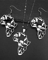 African Map & Animal Stainless Steel Earrings and Necklace