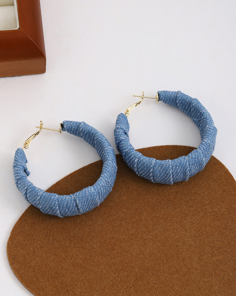 Vintage Distressed Blue Denim Circle Earrings