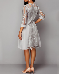 Lace Panel 3/4 Sleeve Light Grey Dress