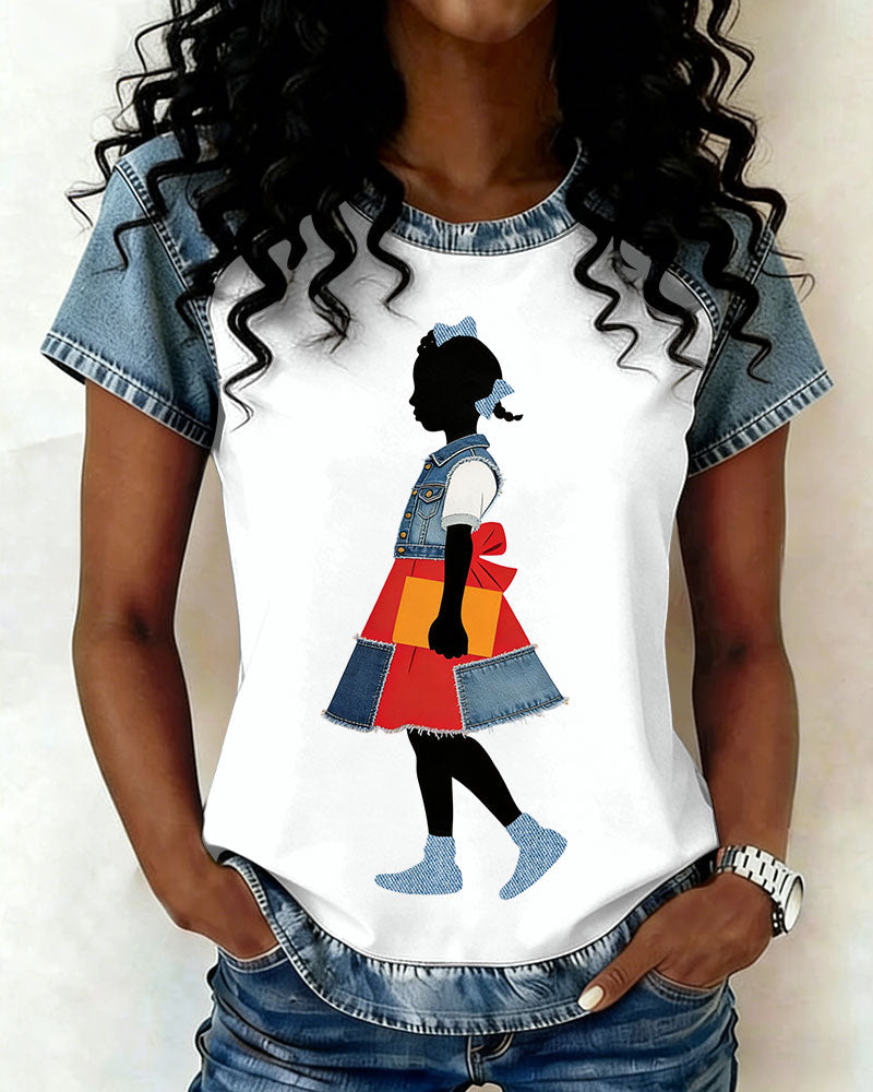 Crew Neck Ruby Bridges Print Short-sleeved T-shirt