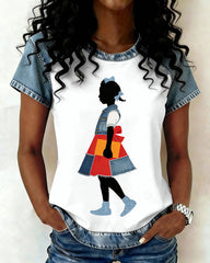 Crew Neck Ruby Bridges Print Short-sleeved T-shirt