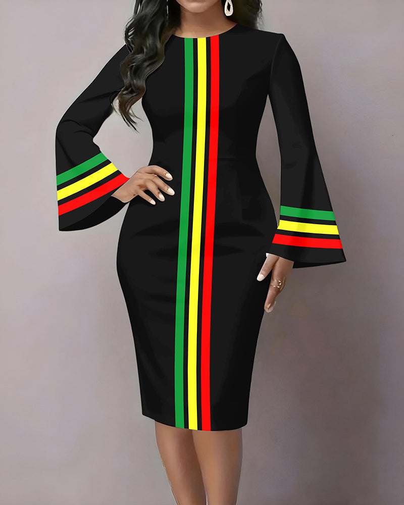 Simple Reggae Stripes Flared Sleeves Mini Dresses