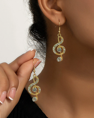 Elegant Music Note Dangle Earrings with Sparkling Rhinestones