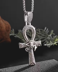 legant & Luxurious Golden-Tone Cubic Synthetic Zirconia Ankh Eye of Horus Pendant Necklace