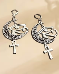 A Pair of Hollow Crescent Moon Earrings, Horus Eye Pendant Jewelry, Trendy Divine Eye Earrings, Bohemian Style Charming Jewelry Gift.