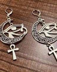 A Pair of Hollow Crescent Moon Earrings, Horus Eye Pendant Jewelry, Trendy Divine Eye Earrings, Bohemian Style Charming Jewelry Gift.