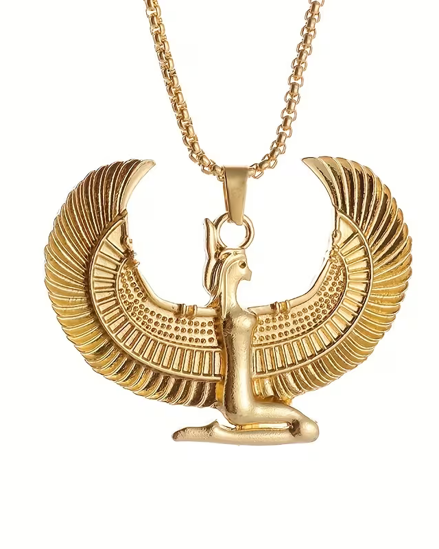 1pc Fashion Ancient Egyptian Goddess Spread Wings Pendant Necklace For Men And Women, Retro Good Luck Amulet Jewelry Gift