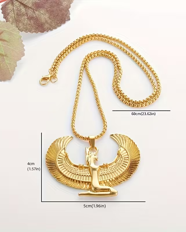 1pc Fashion Ancient Egyptian Goddess Spread Wings Pendant Necklace For Men And Women, Retro Good Luck Amulet Jewelry Gift