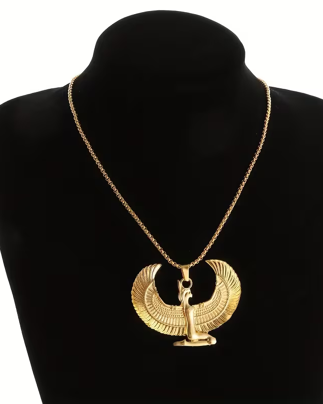 1pc Fashion Ancient Egyptian Goddess Spread Wings Pendant Necklace For Men And Women, Retro Good Luck Amulet Jewelry Gift