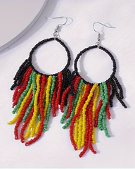 Colorful Beads Tassel Hollow Round Dangle Earrings Bohemian Vacation Style Resin Jewelry Trendy Female Gift