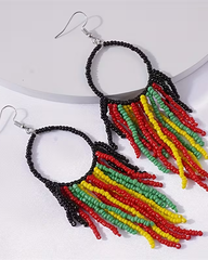 Colorful Beads Tassel Hollow Round Dangle Earrings Bohemian Vacation Style Resin Jewelry Trendy Female Gift