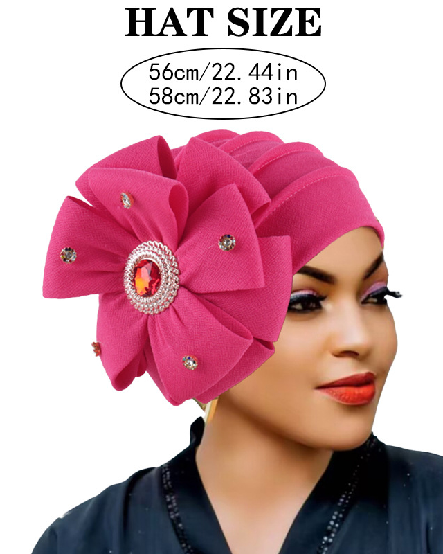 Rhinestone-Embellished Oversized Floral Turban Hat