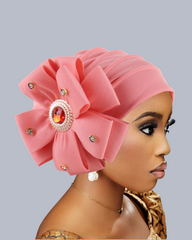 Rhinestone-Embellished Oversized Floral Turban Hat