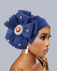 Rhinestone-Embellished Oversized Floral Turban Hat