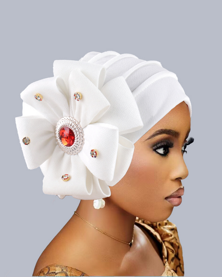 Rhinestone-Embellished Oversized Floral Turban Hat